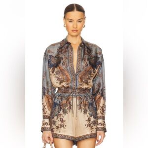 Zimmermann Blue and Brown Floral Blouse
